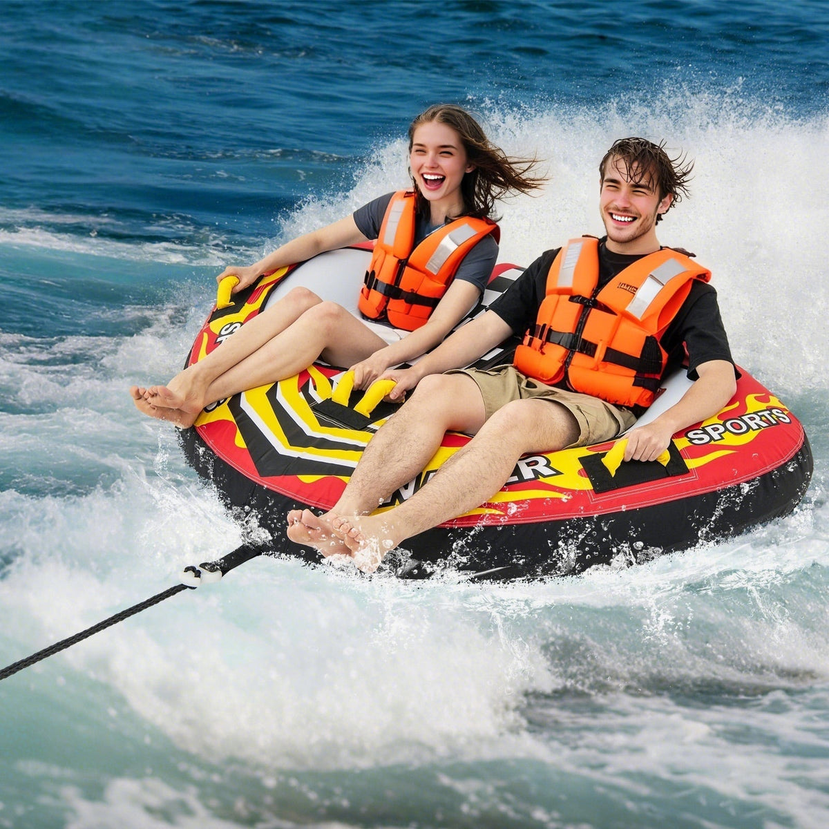 Towable Tube with Quick Connector and Drainage for Boating-Water Sports-DECOROLALA