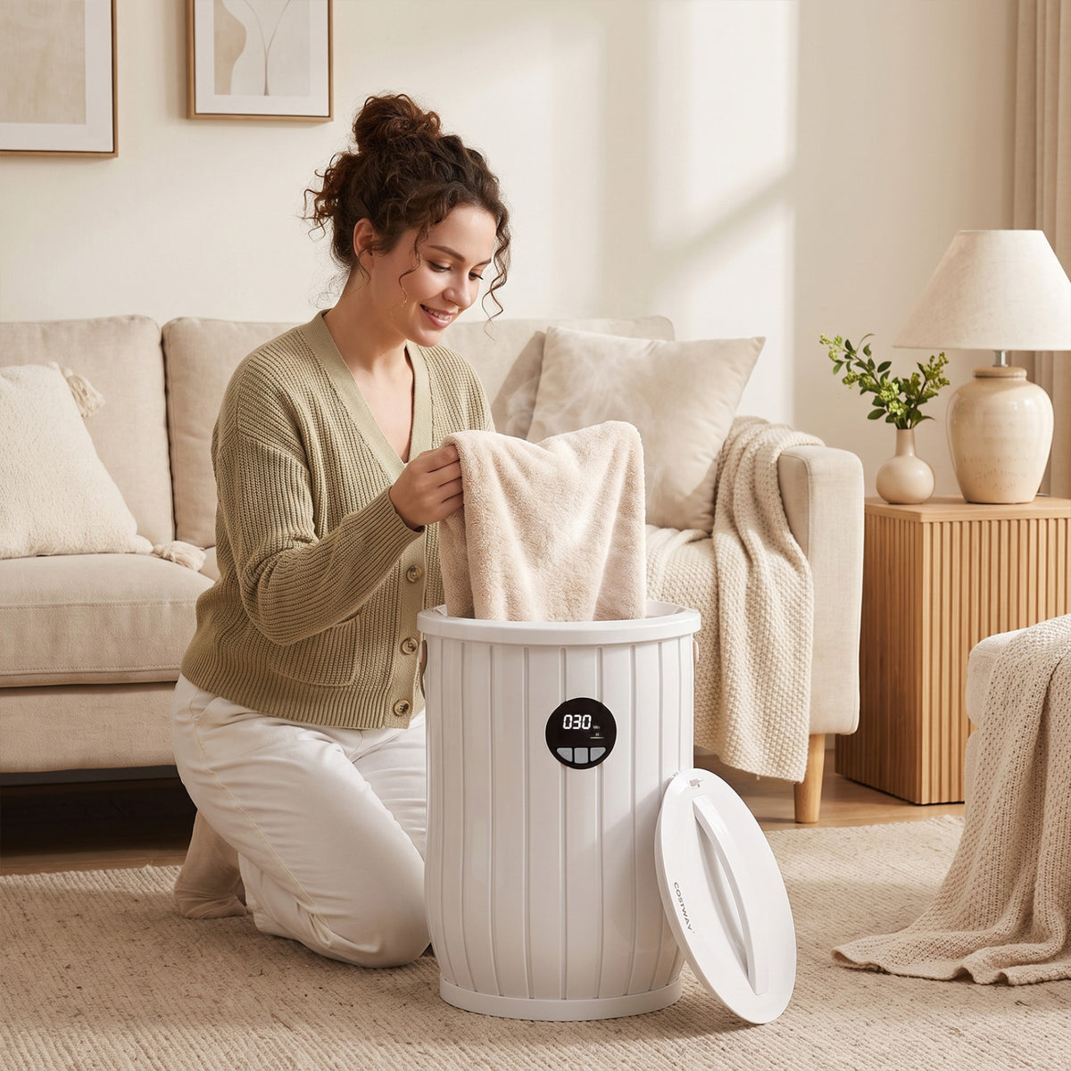 Towel Warmer Bucket with Fragrance Tray & Timer - 20L White-Dryers-DECOROLALA