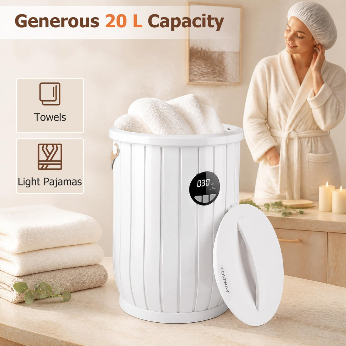 Towel Warmer Bucket with Fragrance Tray & Timer - 20L White-Dryers-DECOROLALA