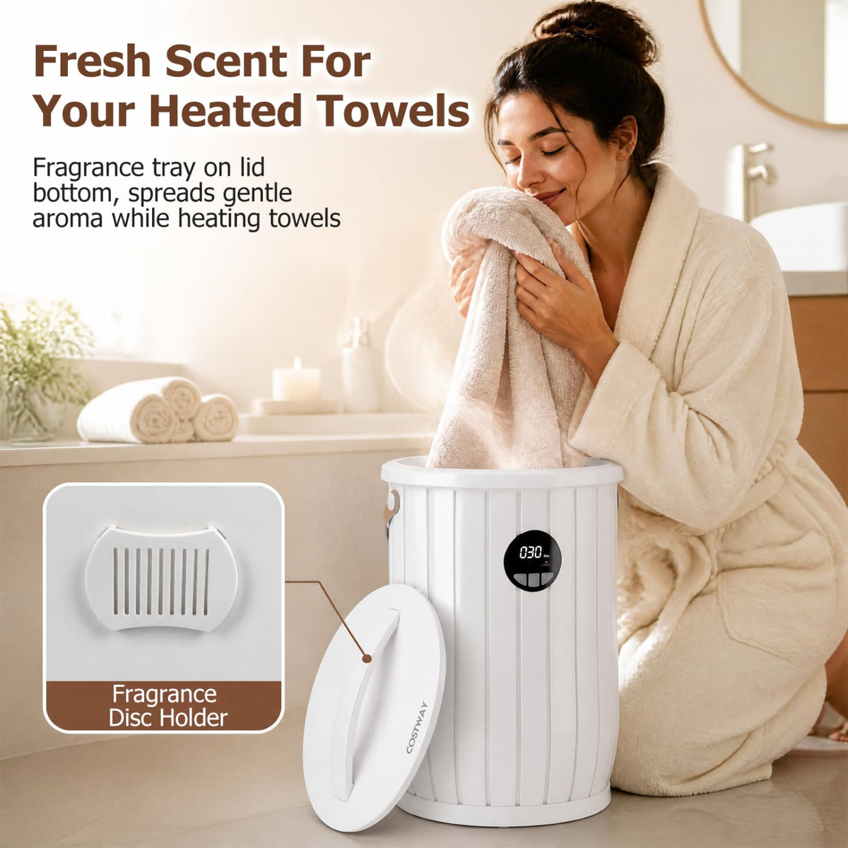Towel Warmer Bucket with Fragrance Tray & Timer - 20L White-Dryers-DECOROLALA