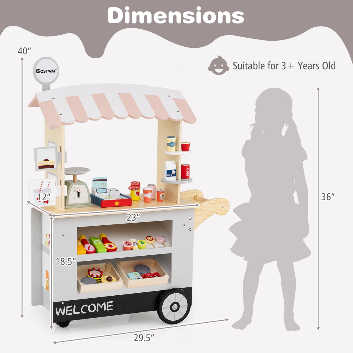 Toy Cart Play Set with POS Machine and Lovely Scale-Gray-Pretend Toys-DECOROLALA
