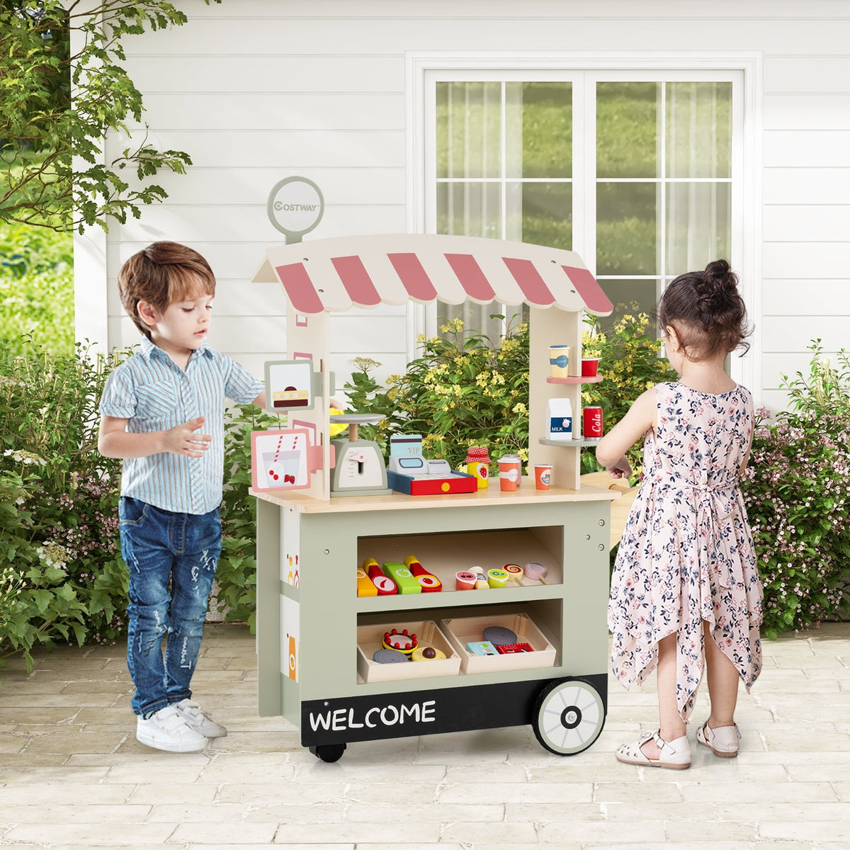 Toy Cart Play Set with POS Machine and Lovely Scale-Green-Pretend Toys-DECOROLALA
