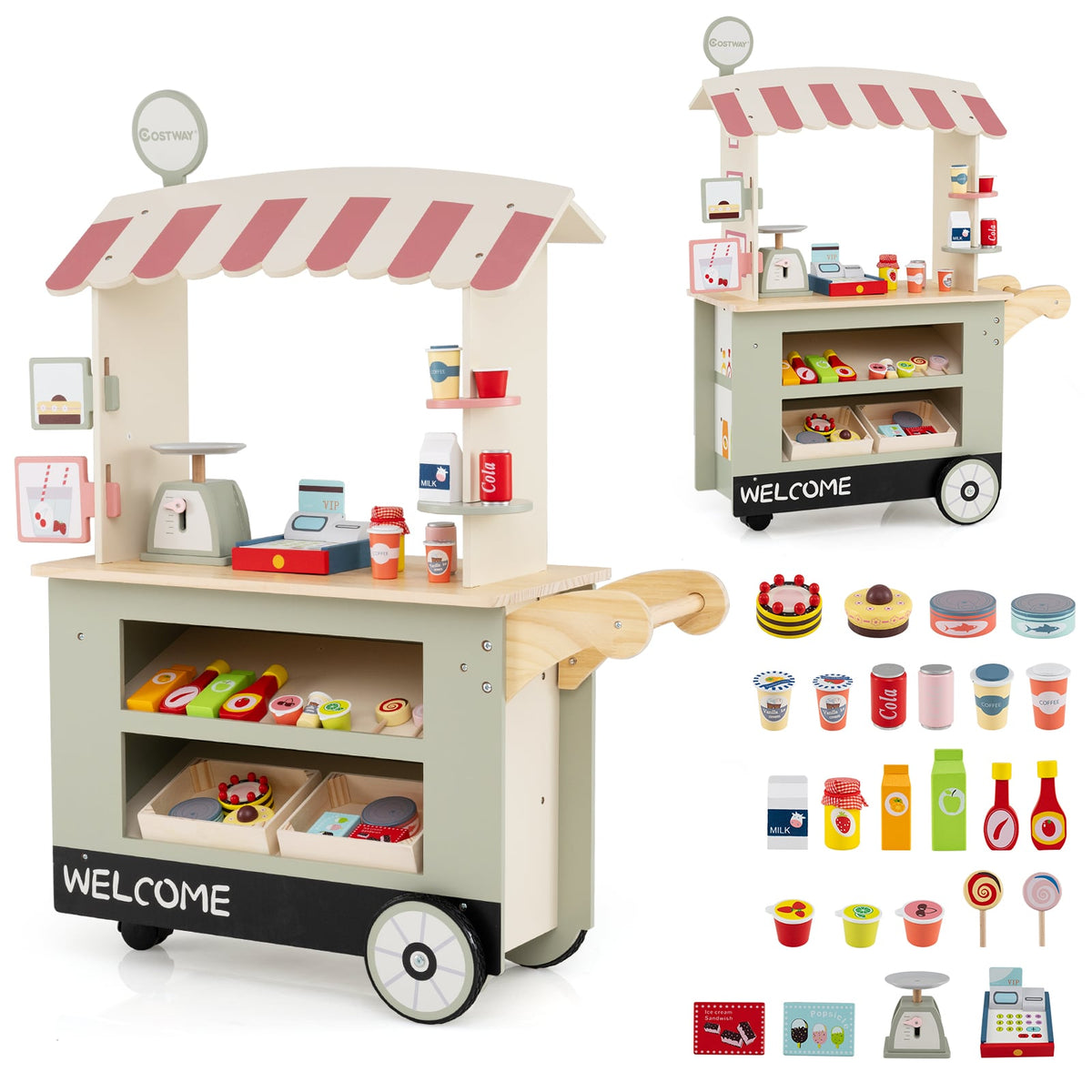 Toy Cart Play Set with POS Machine and Lovely Scale-Green-Pretend Toys-DECOROLALA