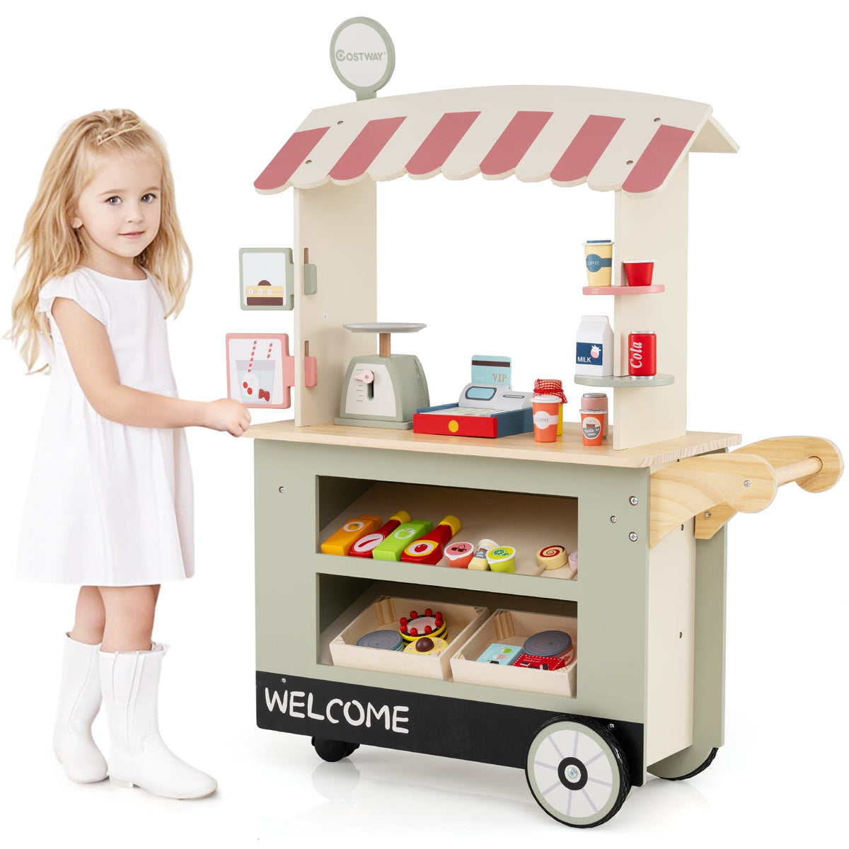 Toy Cart Play Set with POS Machine and Lovely Scale-Green-Pretend Toys-DECOROLALA