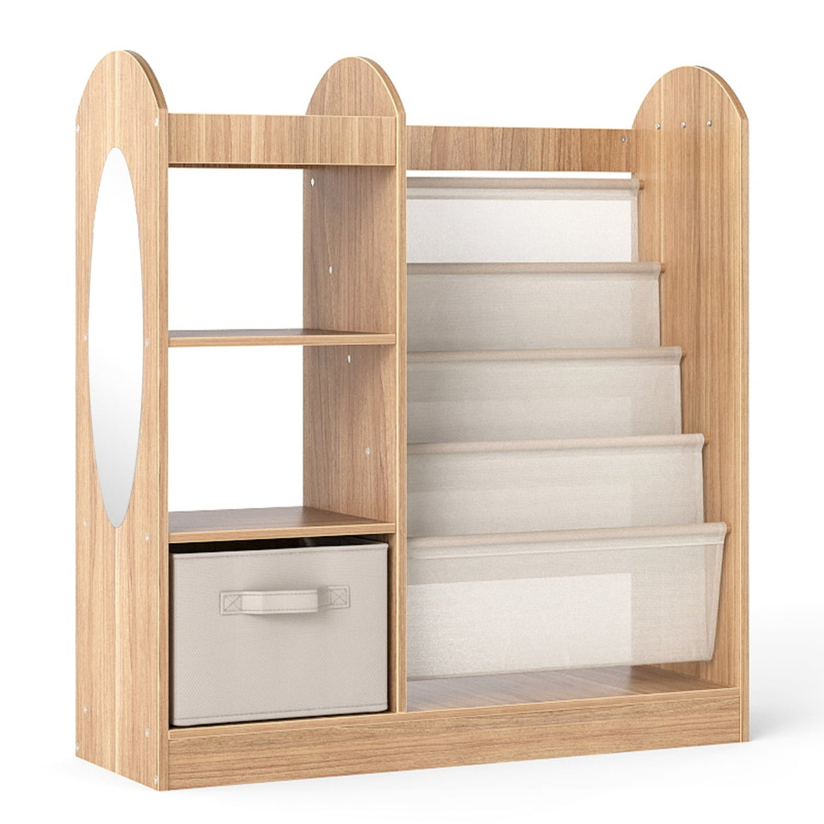 Toy Storage Organizer with 4-Tier Sling Shelves-Natural-Kids Storage-DECOROLALA