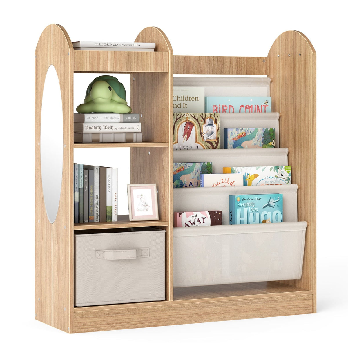 Toy Storage Organizer with 4-Tier Sling Shelves-Natural-Kids Storage-DECOROLALA