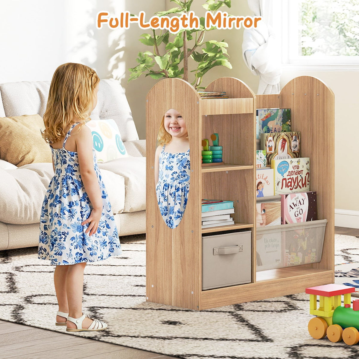 Toy Storage Organizer with 4-Tier Sling Shelves-Natural-Kids Storage-DECOROLALA