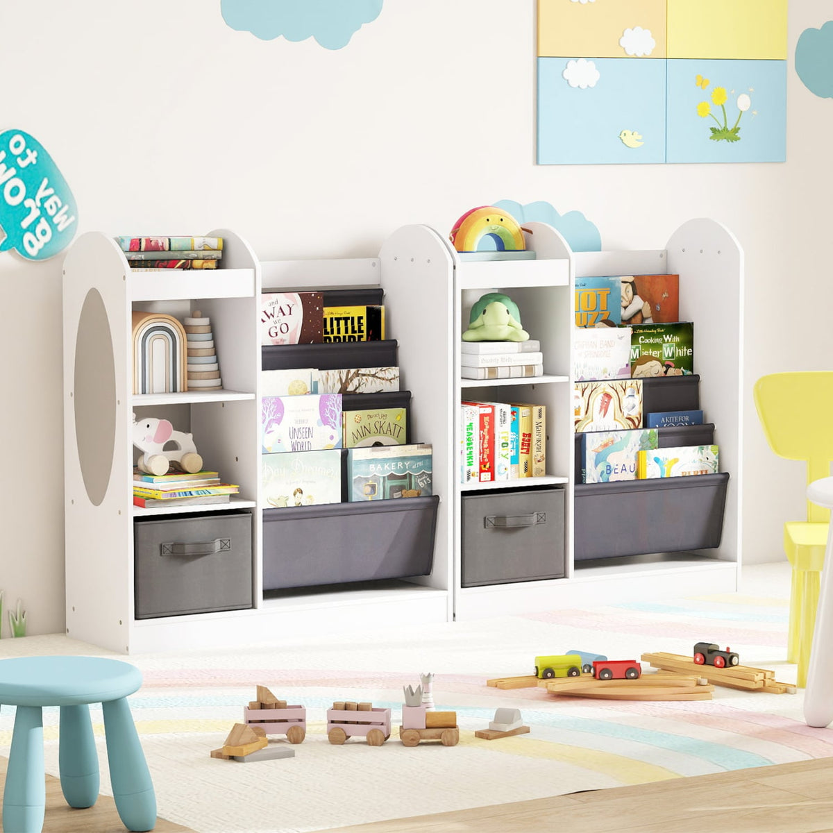 Toy Storage Organizer with 4-Tier Sling Shelves-White-Kids Storage-DECOROLALA