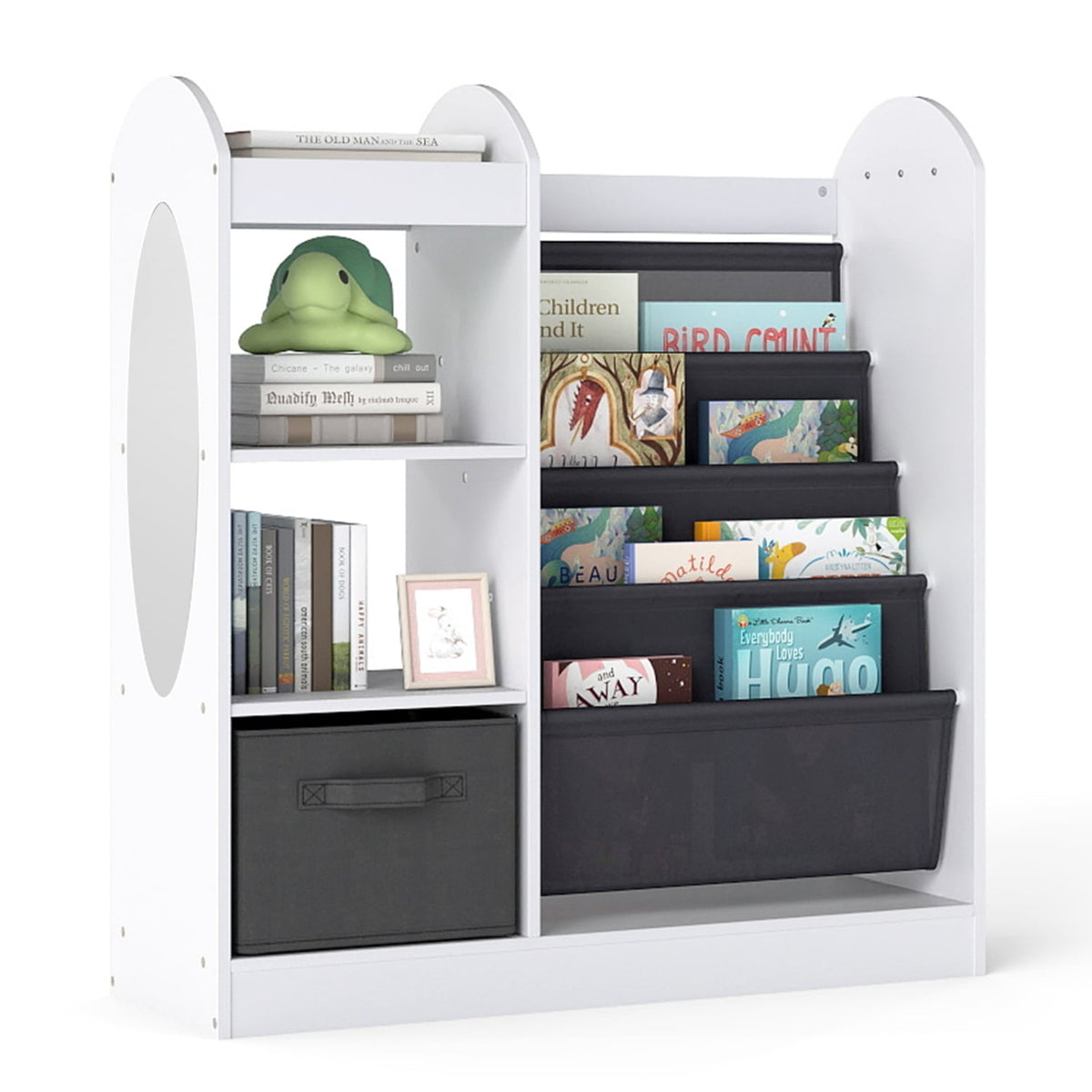 Toy Storage Organizer with 4-Tier Sling Shelves-White-Kids Storage-DECOROLALA
