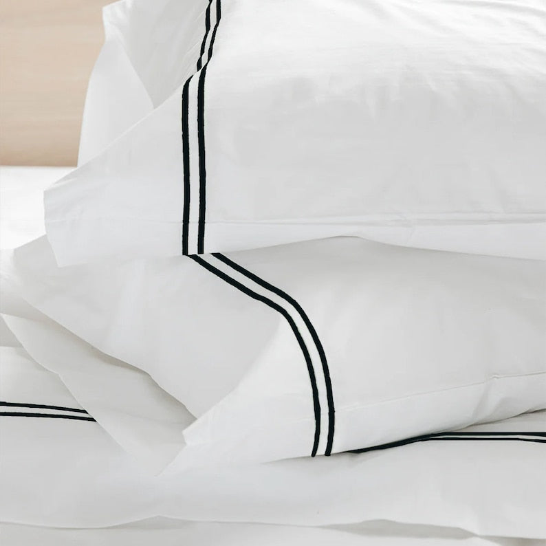 Tracks Linen Cotton Embroidered Edge Duvet Cover Set-Bed Sheet-DECOROLALA