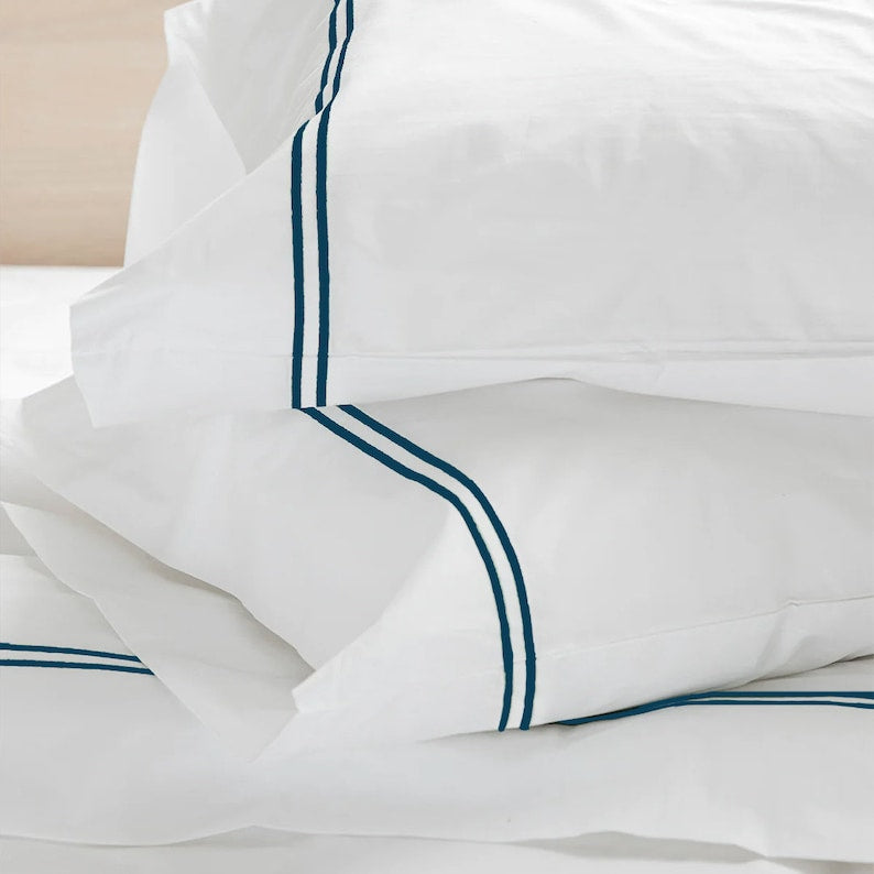 Tracks Linen Cotton Embroidered Edge Duvet Cover Set-Bed Sheet-DECOROLALA