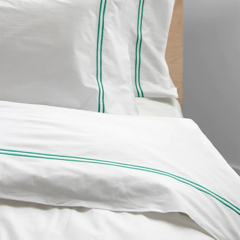Tracks Linen Cotton Embroidered Edge Duvet Cover Set-Bed Sheet-DECOROLALA