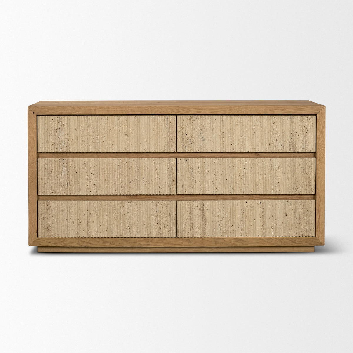 Travona Oak Wood w/ Travertine 6 Drawer Dresser-Dressers-DECOROLALA