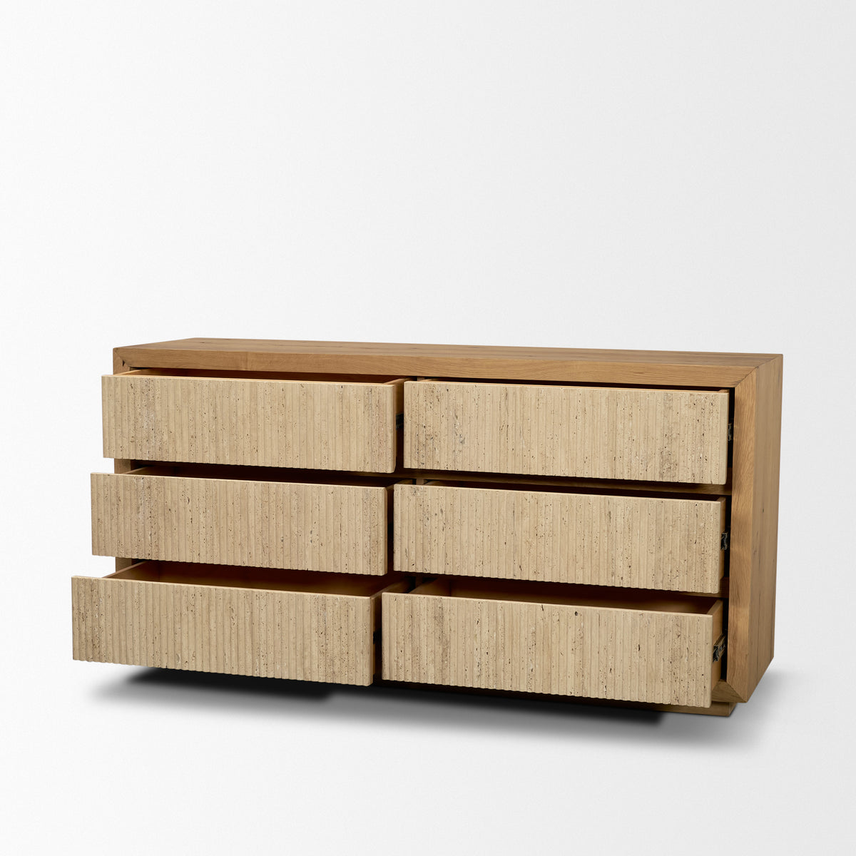 Travona Oak Wood w/ Travertine 6 Drawer Dresser-Dressers-DECOROLALA