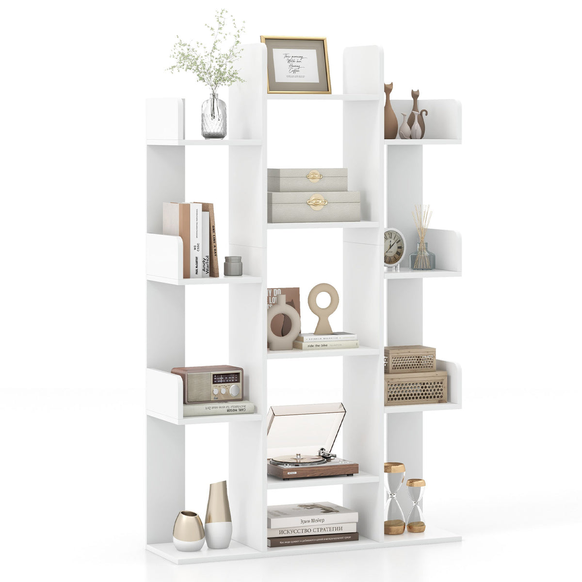 Tree-Shaped Bookshelf with 13 Compartments-White-Bookcases-DECOROLALA