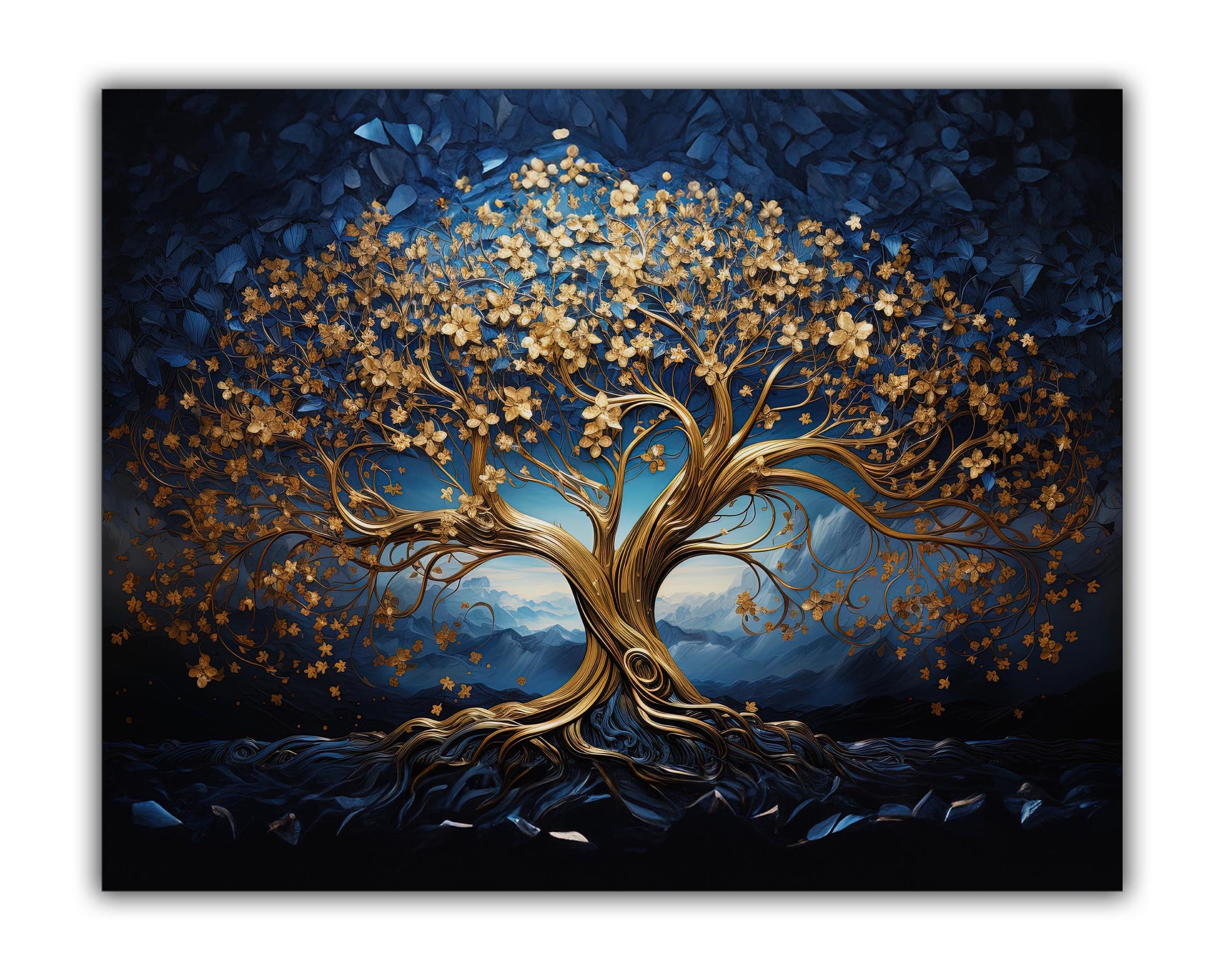 Tree of Life Canvas Print 48x36 Blue & Gold-Wall Art-DECOROLALA