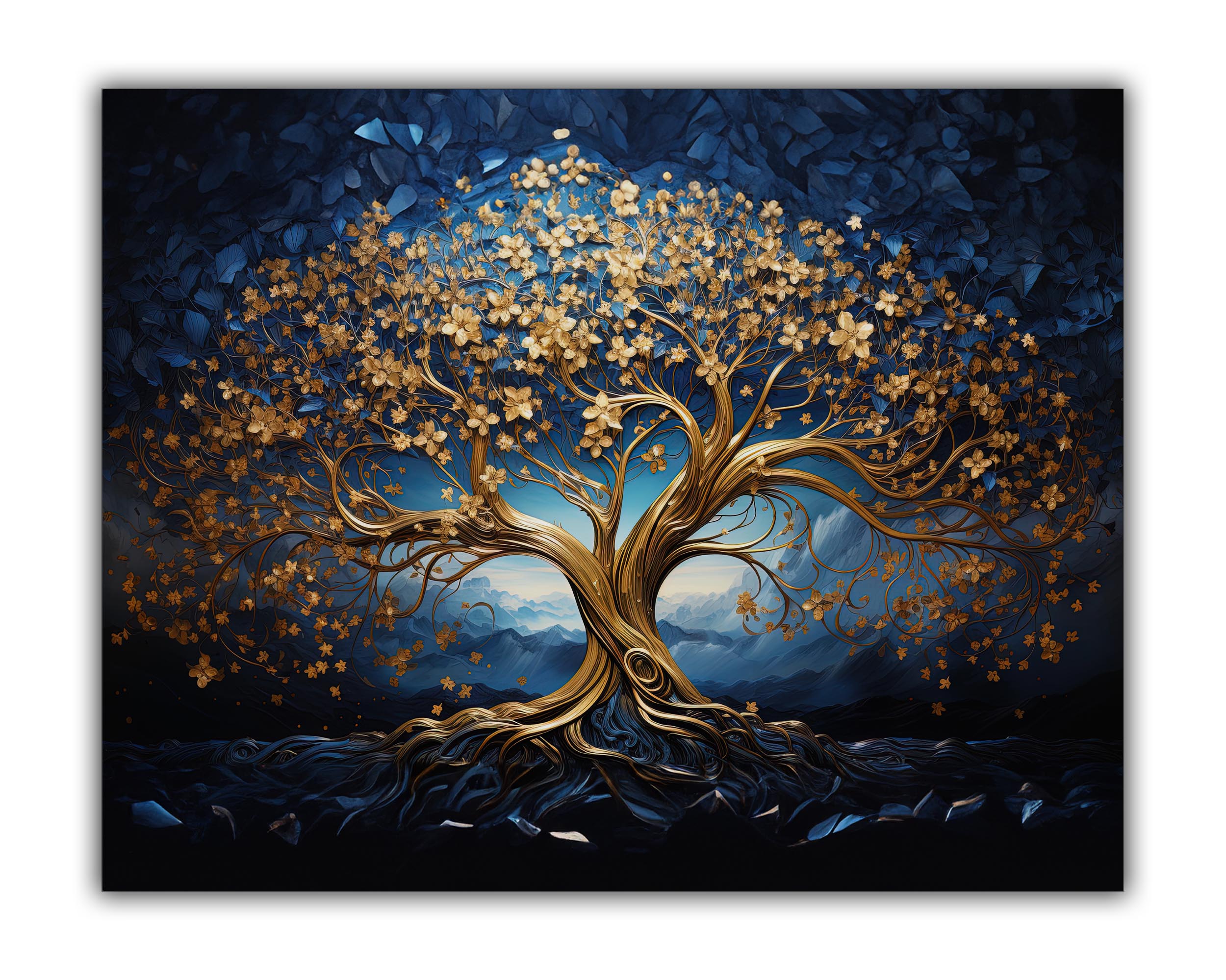 Tree of Life Canvas Print 48x36 Blue & Gold-Wall Art-DECOROLALA