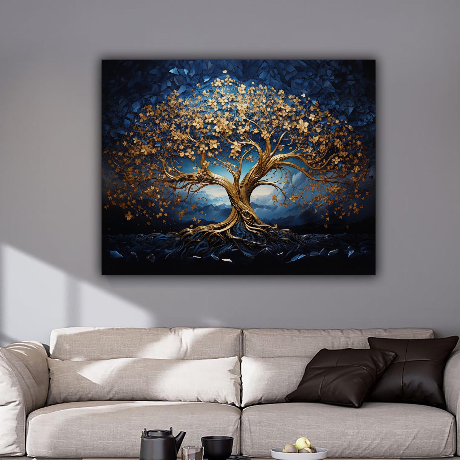 Tree of Life Canvas Print 48x36 Blue & Gold-Wall Art-DECOROLALA