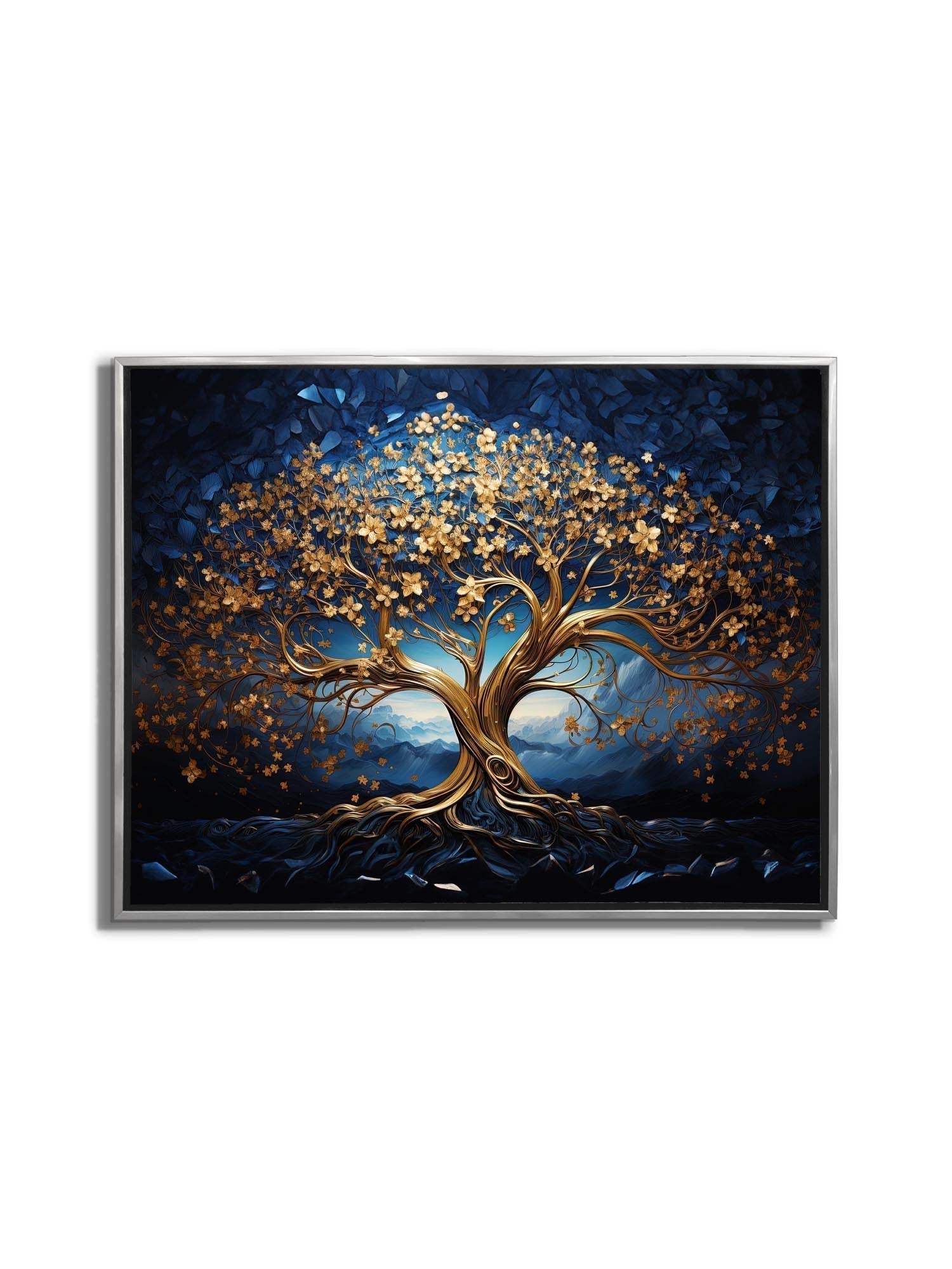 Tree of Life Canvas Print 48x36 Blue & Gold-Wall Art-DECOROLALA