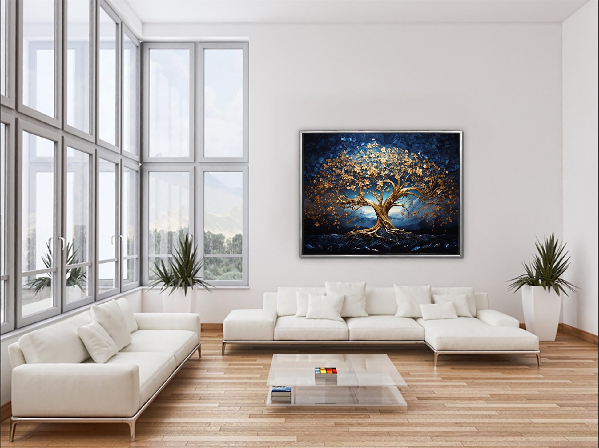 Tree of Life Canvas Print 48x36 Blue & Gold-Wall Art-DECOROLALA