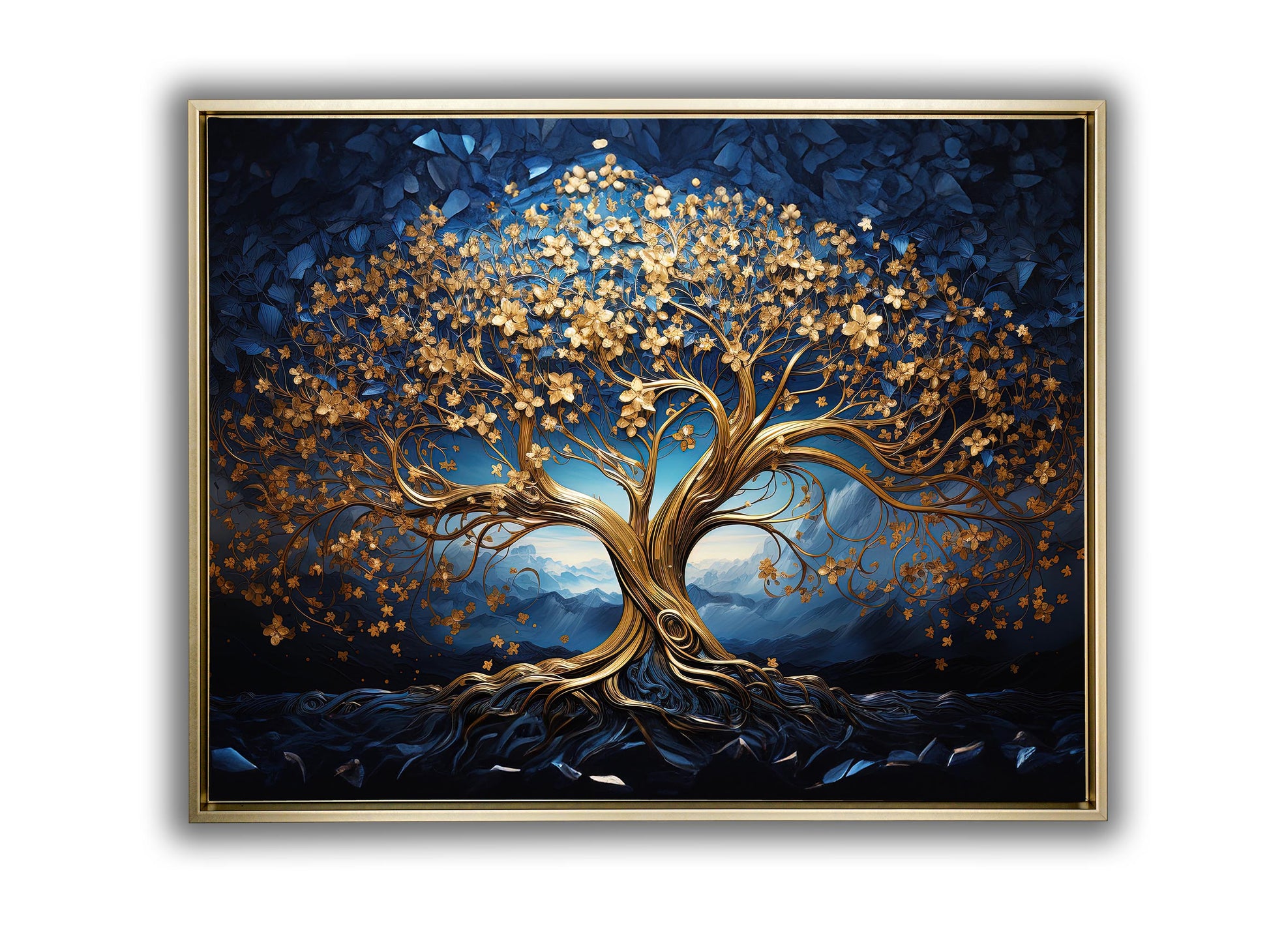 Tree of Life Canvas Print 48x36 Blue & Gold-Wall Art-DECOROLALA
