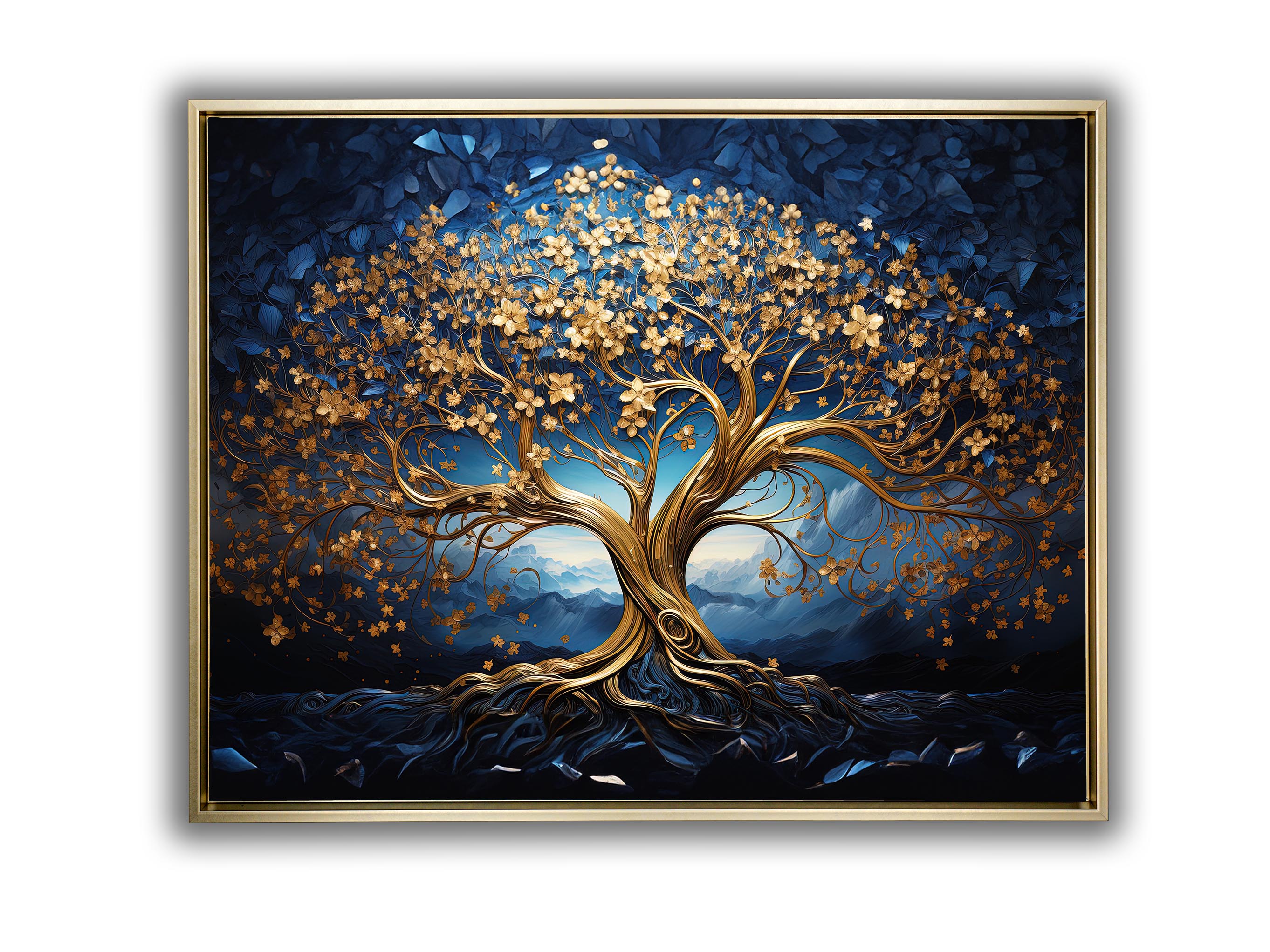 Tree of Life Canvas Print 48x36 Blue & Gold-Wall Art-DECOROLALA