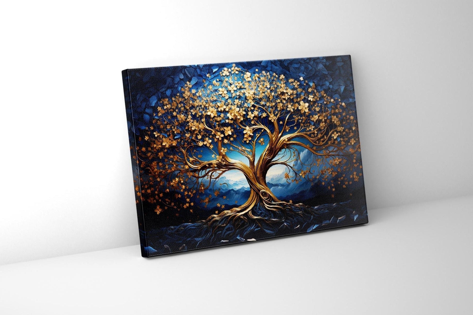 Tree of Life Canvas Print 48x36 Blue & Gold-Wall Art-DECOROLALA