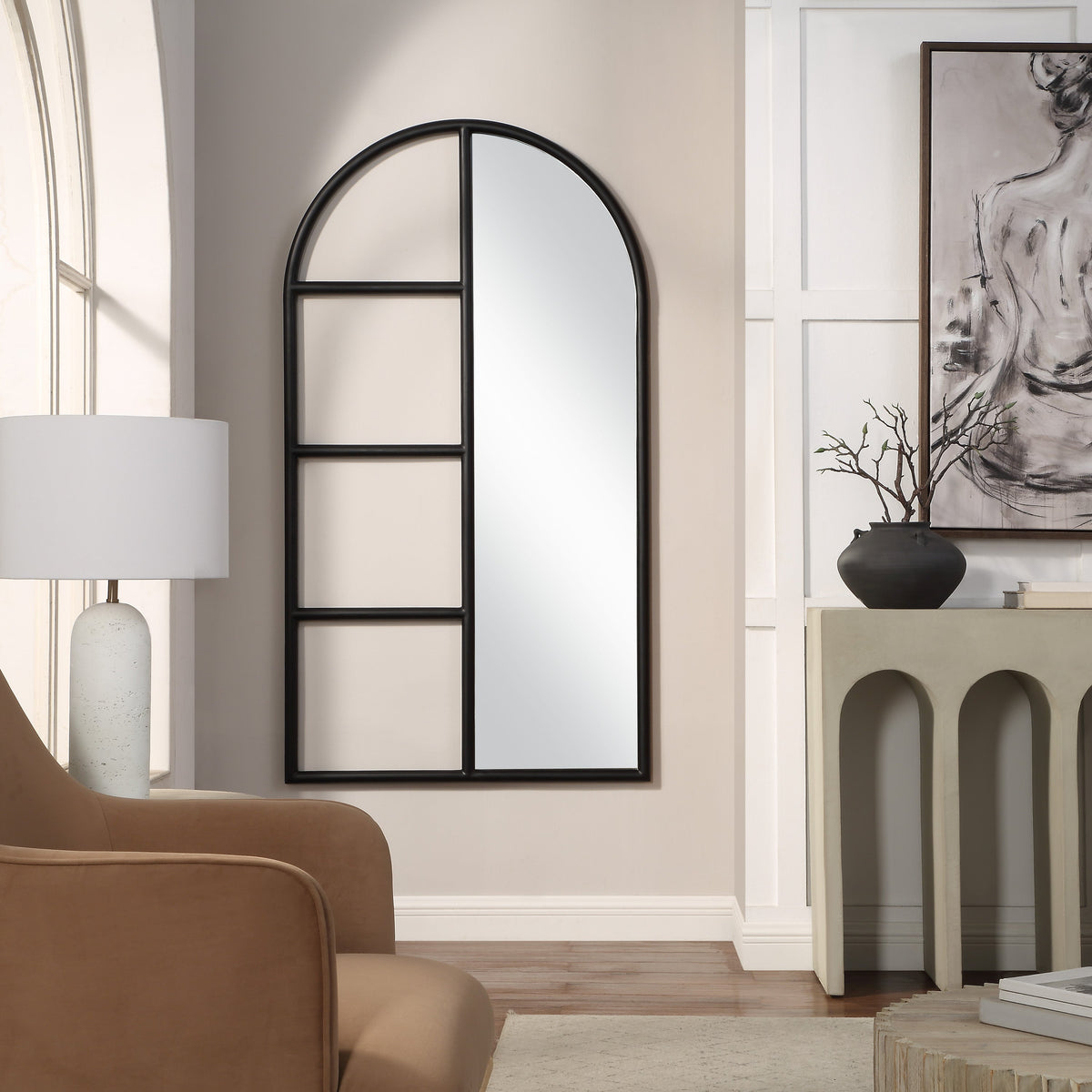 Trellis 69.75" H x 38" W Wall Mirror, Black-Mirrors-DECOROLALA
