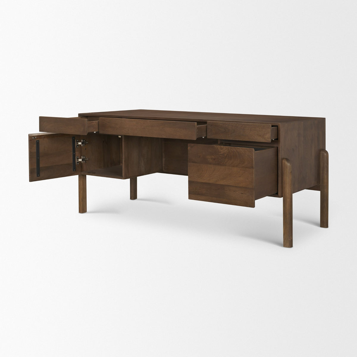 Trellyn Dark Brown Solid Wood Carved Woven Desk-Office-DECOROLALA