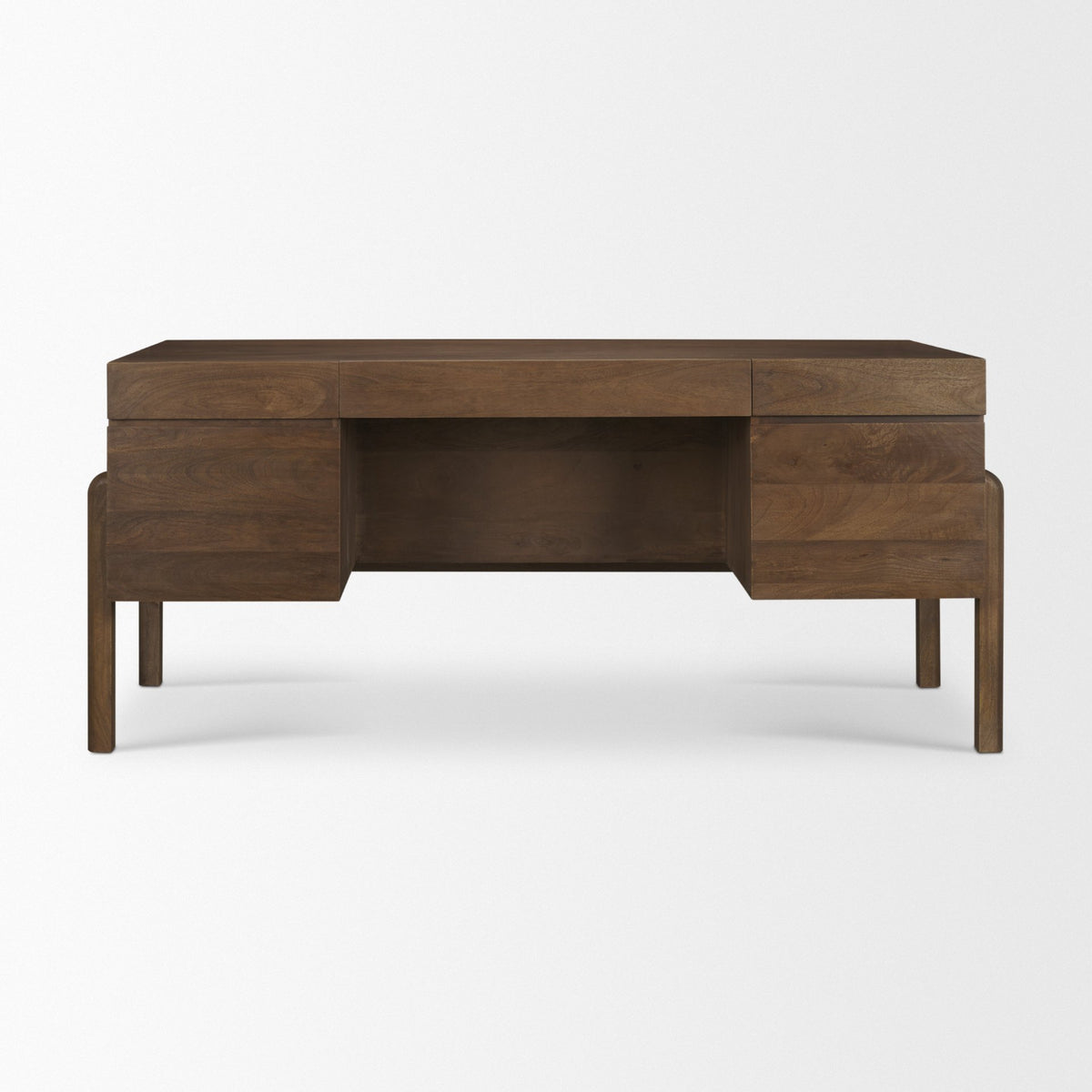 Trellyn Dark Brown Solid Wood Carved Woven Desk-Office-DECOROLALA