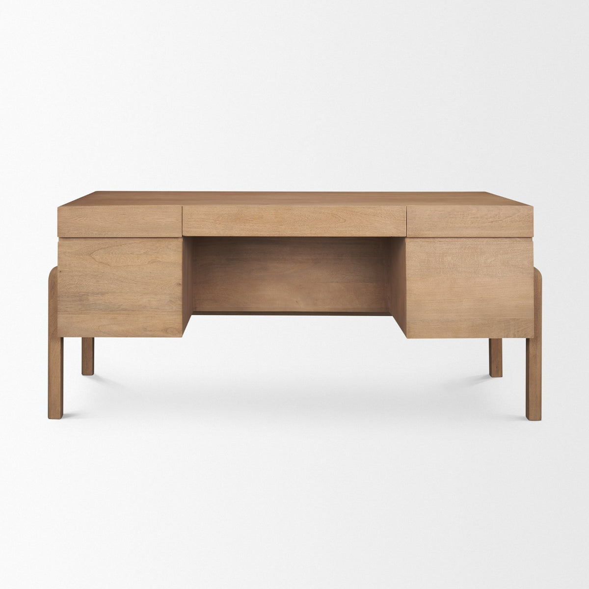 Trellyn Dark Brown Solid Wood Carved Woven Desk-Office-DECOROLALA