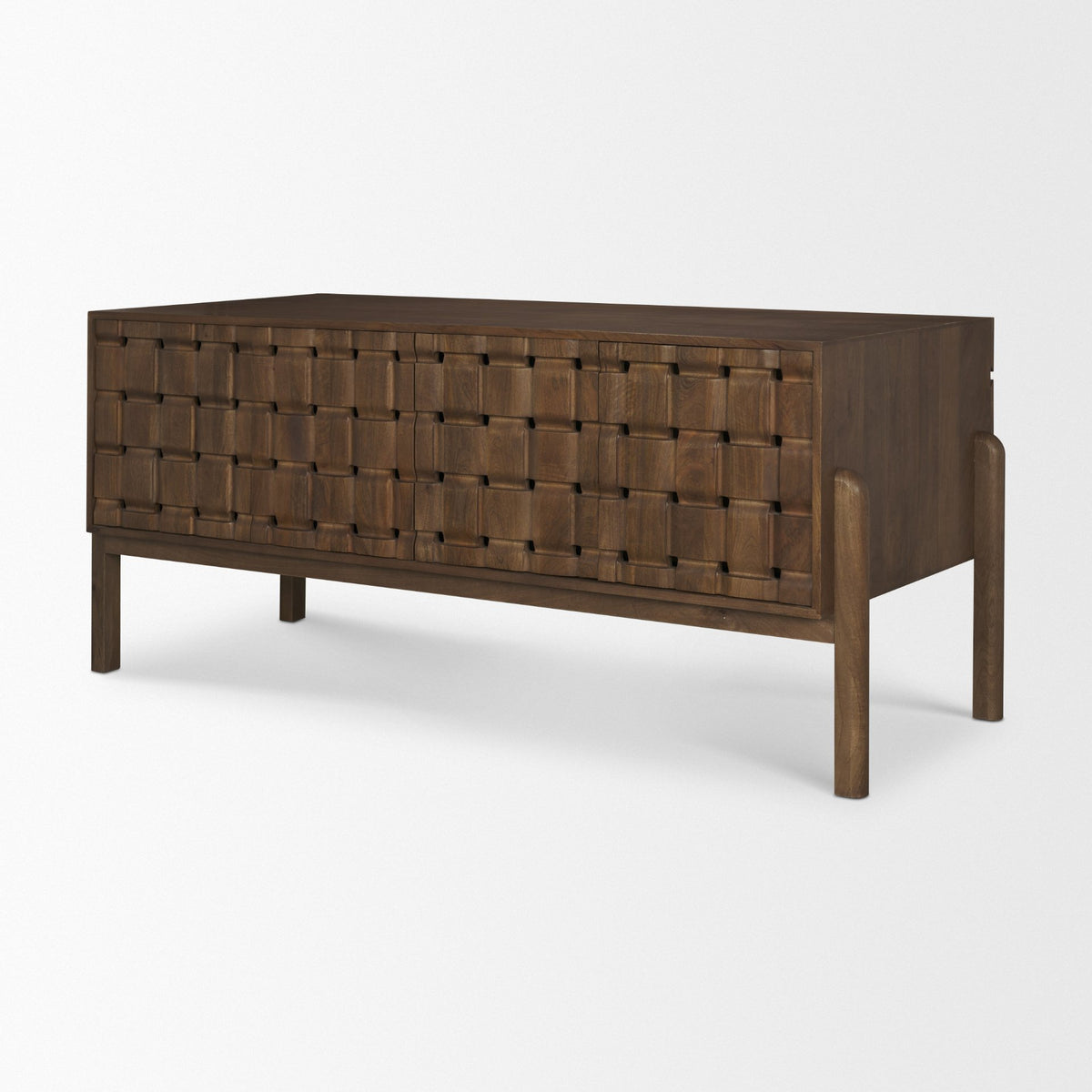 Trellyn Dark Brown Solid Wood Carved Woven Desk-Office-DECOROLALA