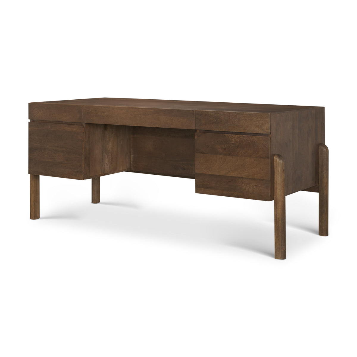 Trellyn Dark Brown Solid Wood Carved Woven Desk-Office-DECOROLALA