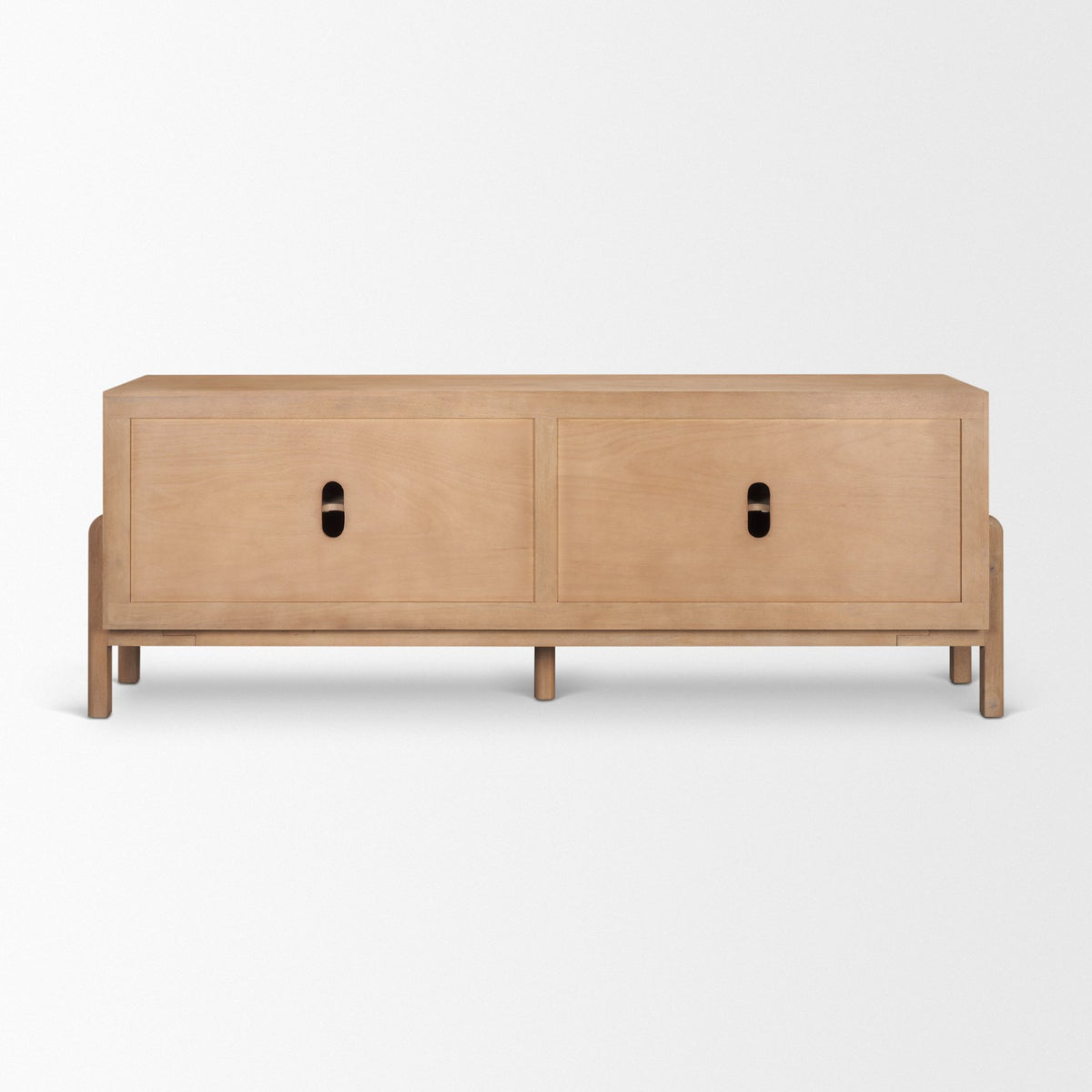 Trellyn Light Brown Solid Wood 4-Door Sideboard with Carved Woven Doors-Sideboards & Buffets-DECOROLALA