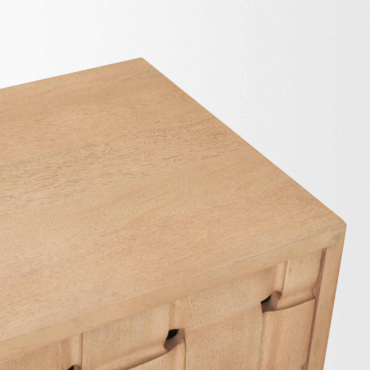 Trellyn Light Brown Solid Wood 4-Door Sideboard with Carved Woven Doors-Sideboards & Buffets-DECOROLALA