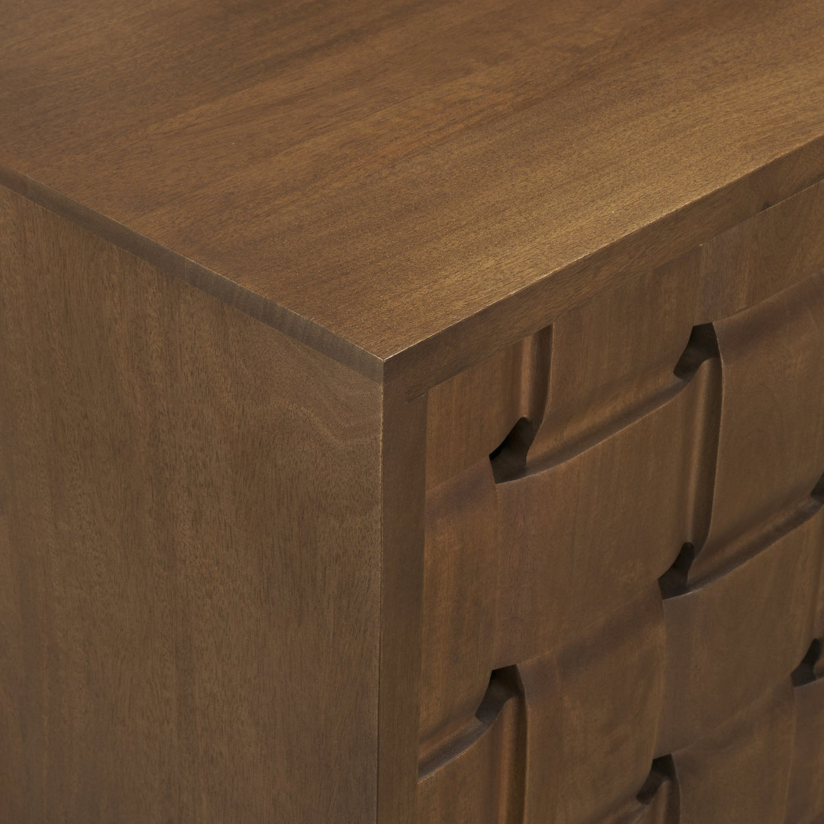 Trellyn Light Brown Solid Wood 4-Door Sideboard with Carved Woven Doors-Sideboards & Buffets-DECOROLALA