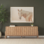 Trellyn Light Brown Solid Wood 4-Door Sideboard with Carved Woven Doors-Sideboards & Buffets-DECOROLALA