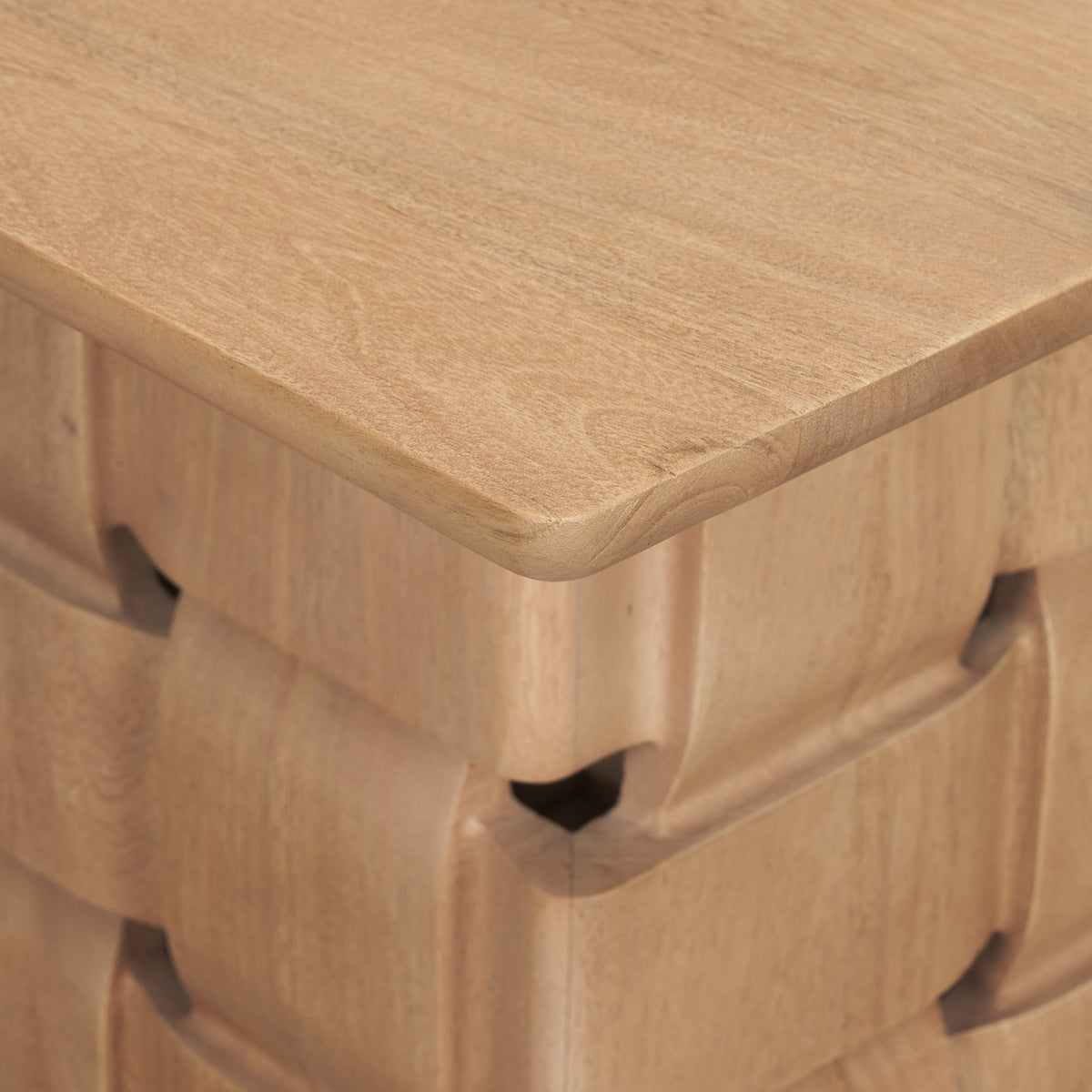 Trellyn Light Brown Wood w/ Carved Woven Base Square Accent Table-Accent Tables-DECOROLALA