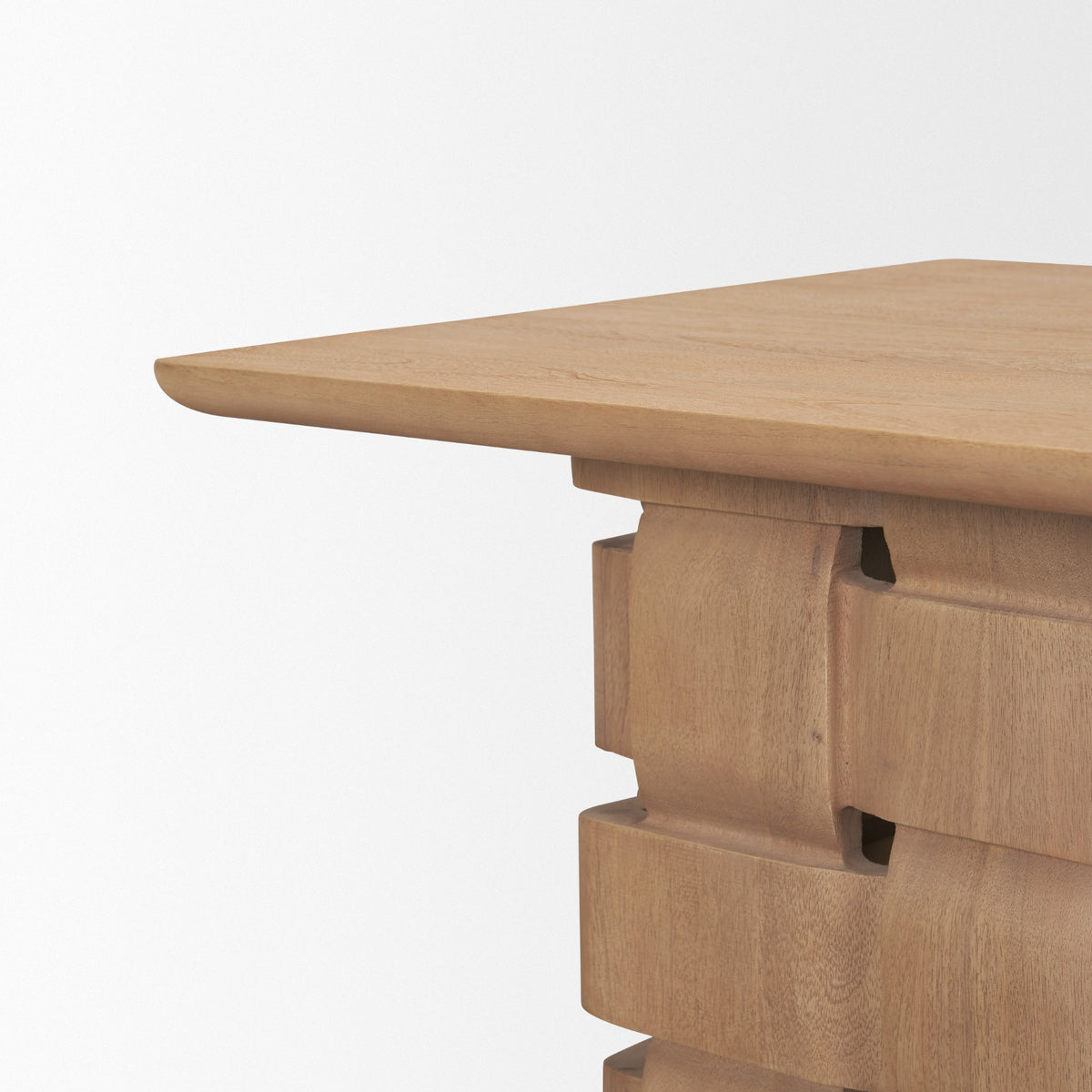Trellyn Light Brown Wood w/ Carved Woven Base Square Accent Table-Accent Tables-DECOROLALA