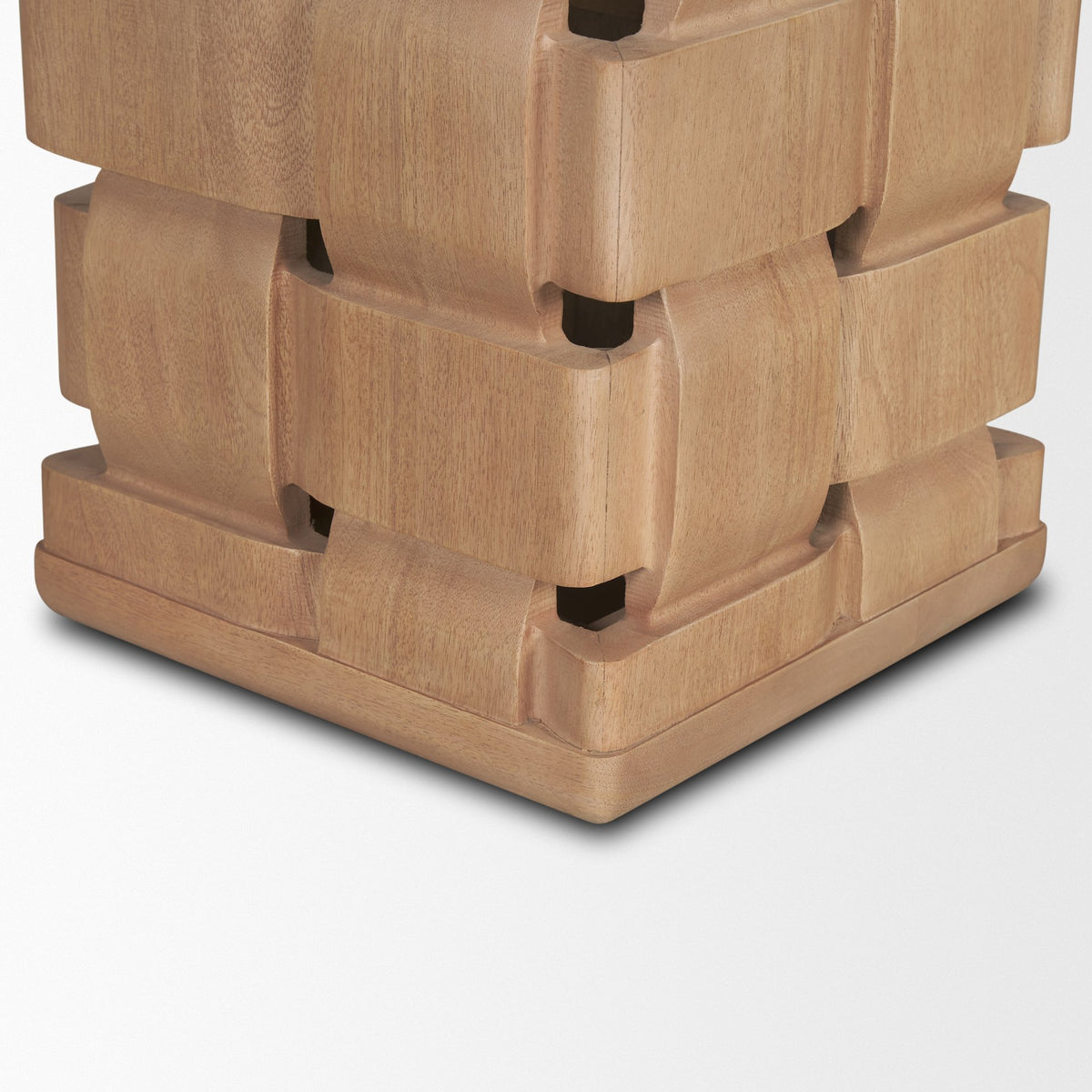 Trellyn Light Brown Wood w/ Carved Woven Base Square Accent Table-Accent Tables-DECOROLALA