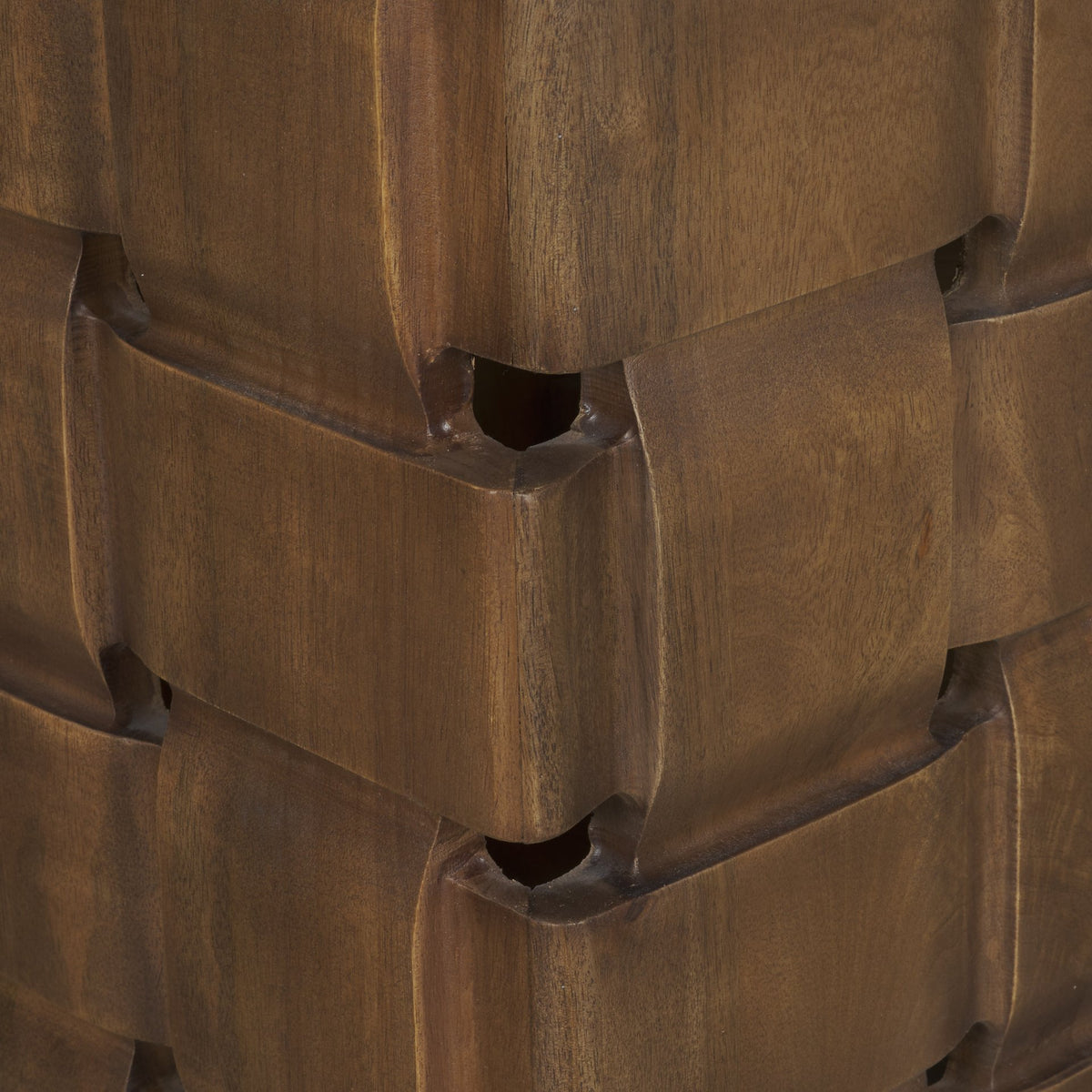 Trellyn Light Brown Wood w/ Carved Woven Base Square Accent Table-Accent Tables-DECOROLALA