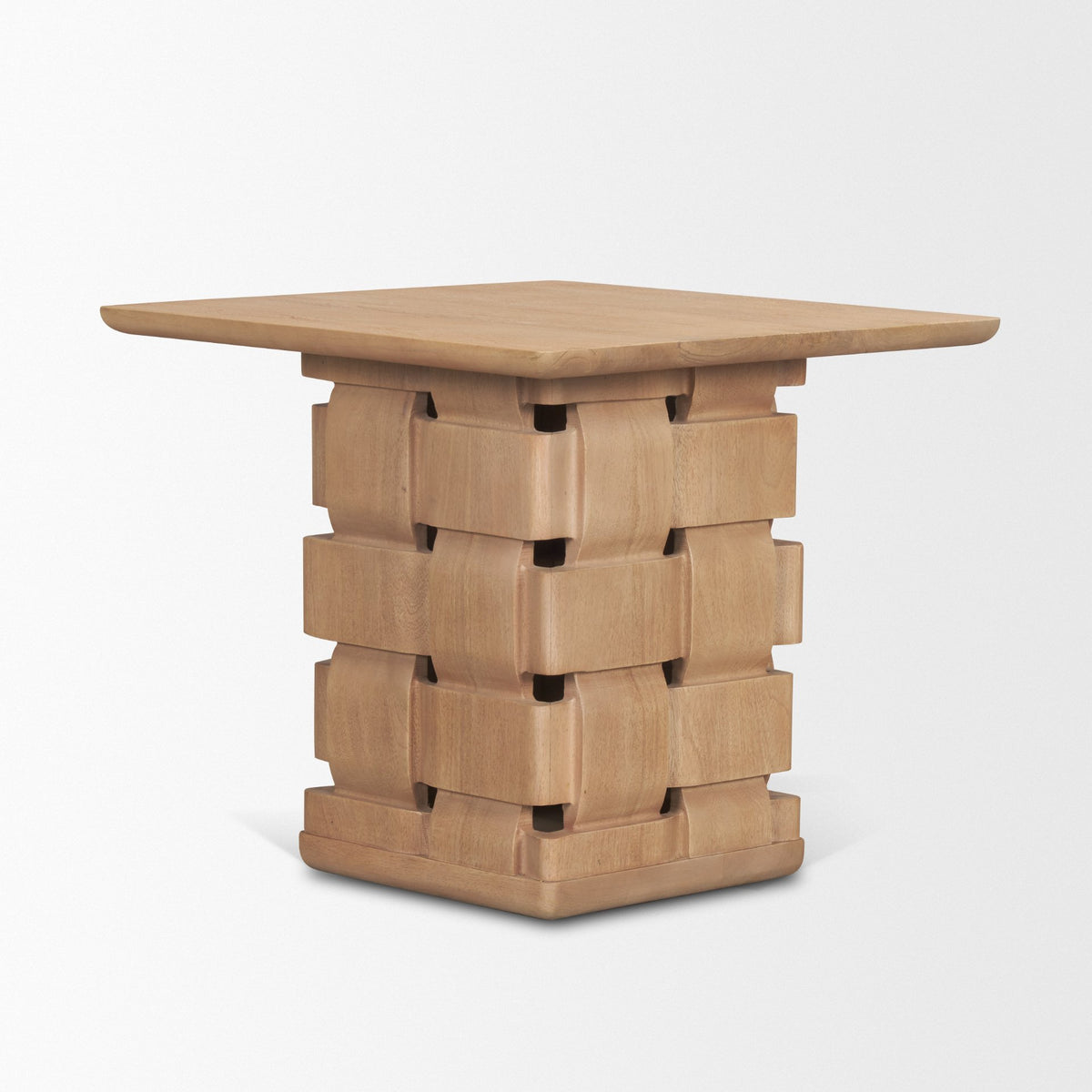 Trellyn Light Brown Wood w/ Carved Woven Base Square Accent Table-Accent Tables-DECOROLALA