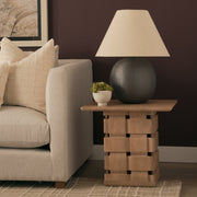 Trellyn Light Brown Wood w/ Carved Woven Base Square Accent Table-Accent Tables-DECOROLALA