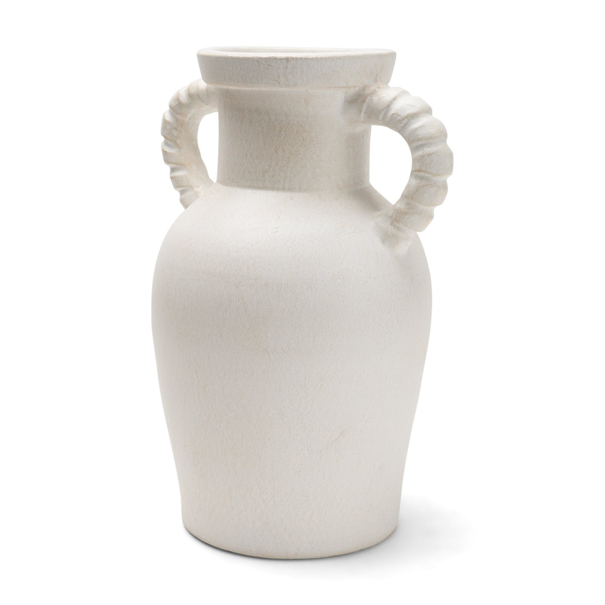 Trenza Large White Ceramic Vase w/ Twisted Handles-Vase-DECOROLALA