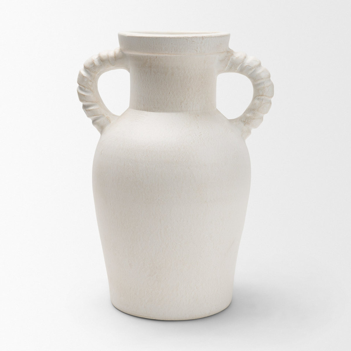 Trenza Large White Ceramic Vase w/ Twisted Handles-Vase-DECOROLALA
