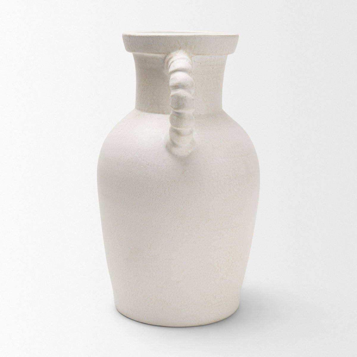 Trenza Large White Ceramic Vase w/ Twisted Handles-Vase-DECOROLALA