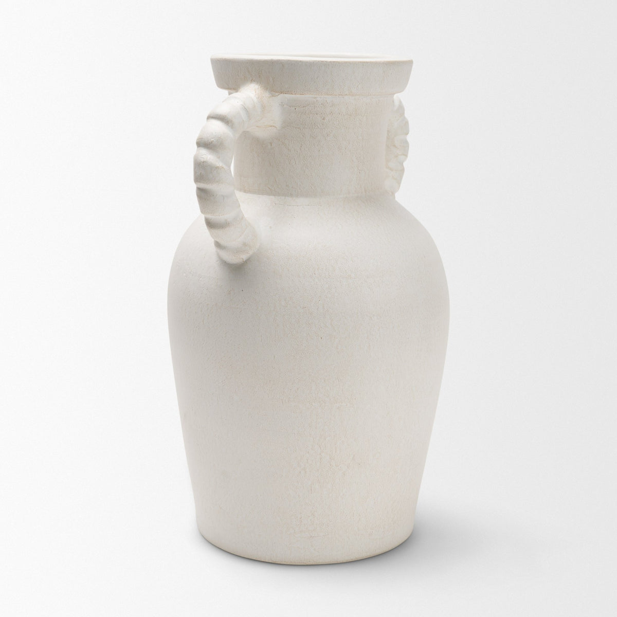 Trenza Large White Ceramic Vase w/ Twisted Handles-Vase-DECOROLALA