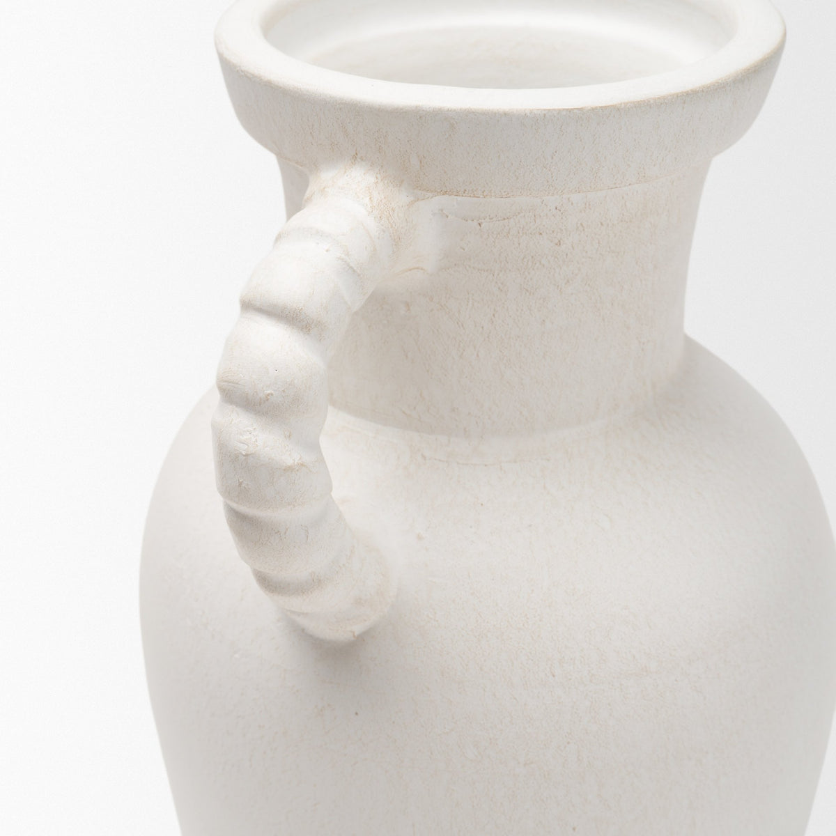 Trenza Large White Ceramic Vase w/ Twisted Handles-Vase-DECOROLALA