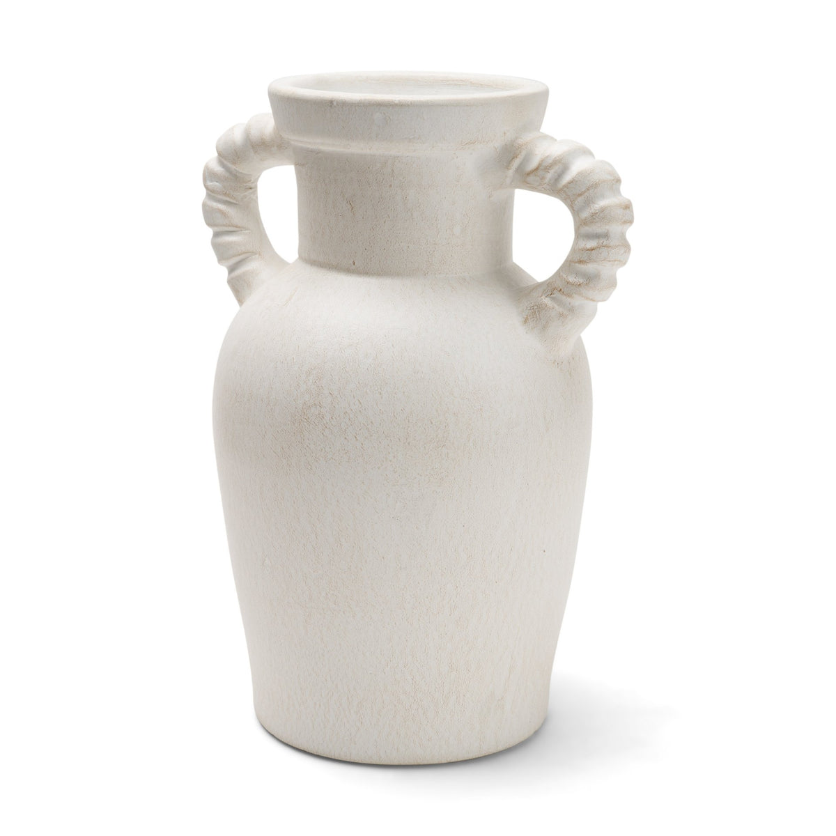 Trenza Small White Ceramic Vase w/ Twisted Handles-Vase-DECOROLALA