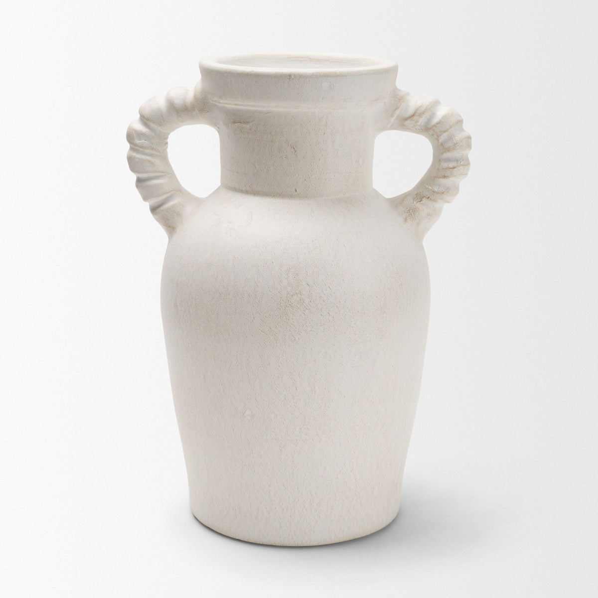 Trenza Small White Ceramic Vase w/ Twisted Handles-Vase-DECOROLALA